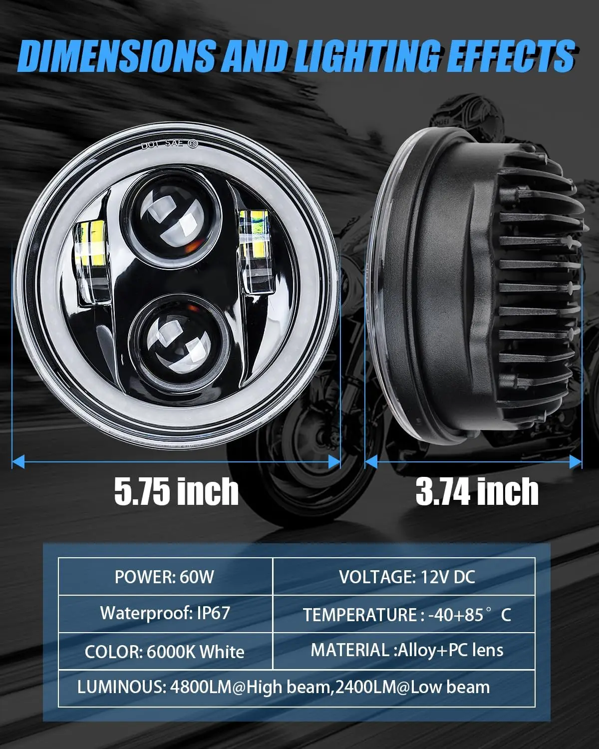 5 3/4 5.75 นิ้วไฟหน้า LED สีแดงสําหรับรถจักรยานยนต์ EMC ใช้งานร่วมกับเหล็ก 883 Dyna Street BOB Super Wide Glide LOW Rider