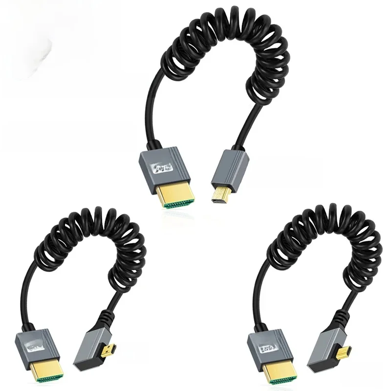 1M Spring 8K@60HZ 4k@120hz 2.1 MicroHdmi Micro HDMI Kabel prosty/lewy/prawy Spring Elastyczny przewód wideo audio do telefonu PC Ta — zdjęcie produktu 7