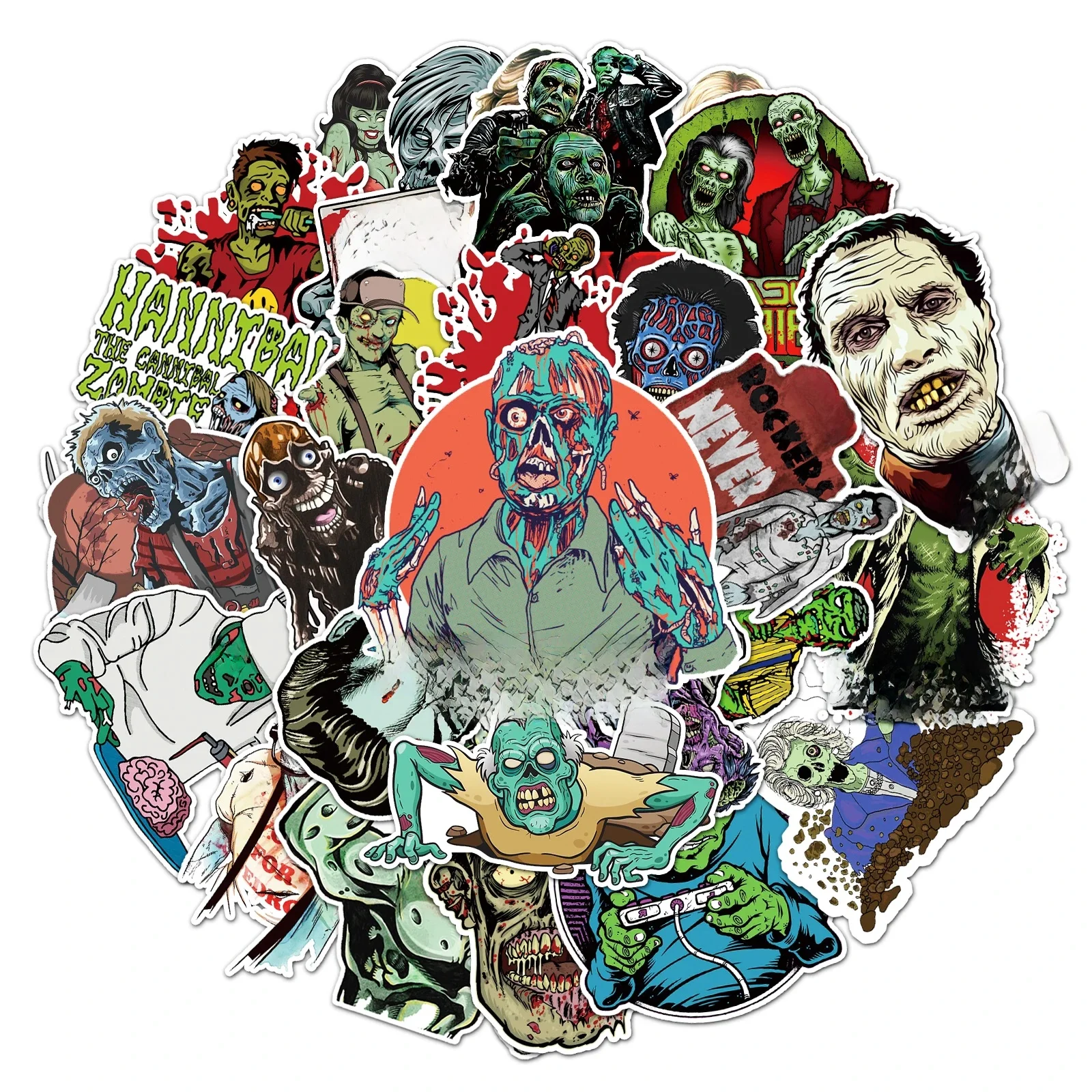 Autocollants Graffiti de dessin animé série Zombie, étiquette de décoration personnalisée pour valise, ordinateur portable, guitare, Skateboard, 50 pièces