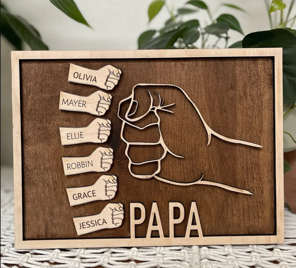 Personalized -À Papa-wooden Frame First Names Custom Family Tree Gift With 1-6 Names For Grandpa Papa Father's Day Gift