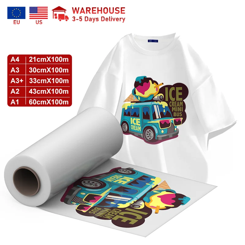 

Colorsun Direct Transfer Film Roll DTF 75 Micron 21/30/33/43/60cm*100m Siutable for Epson DTF Printers A1 A2 A3 A3+ A4 Sizes