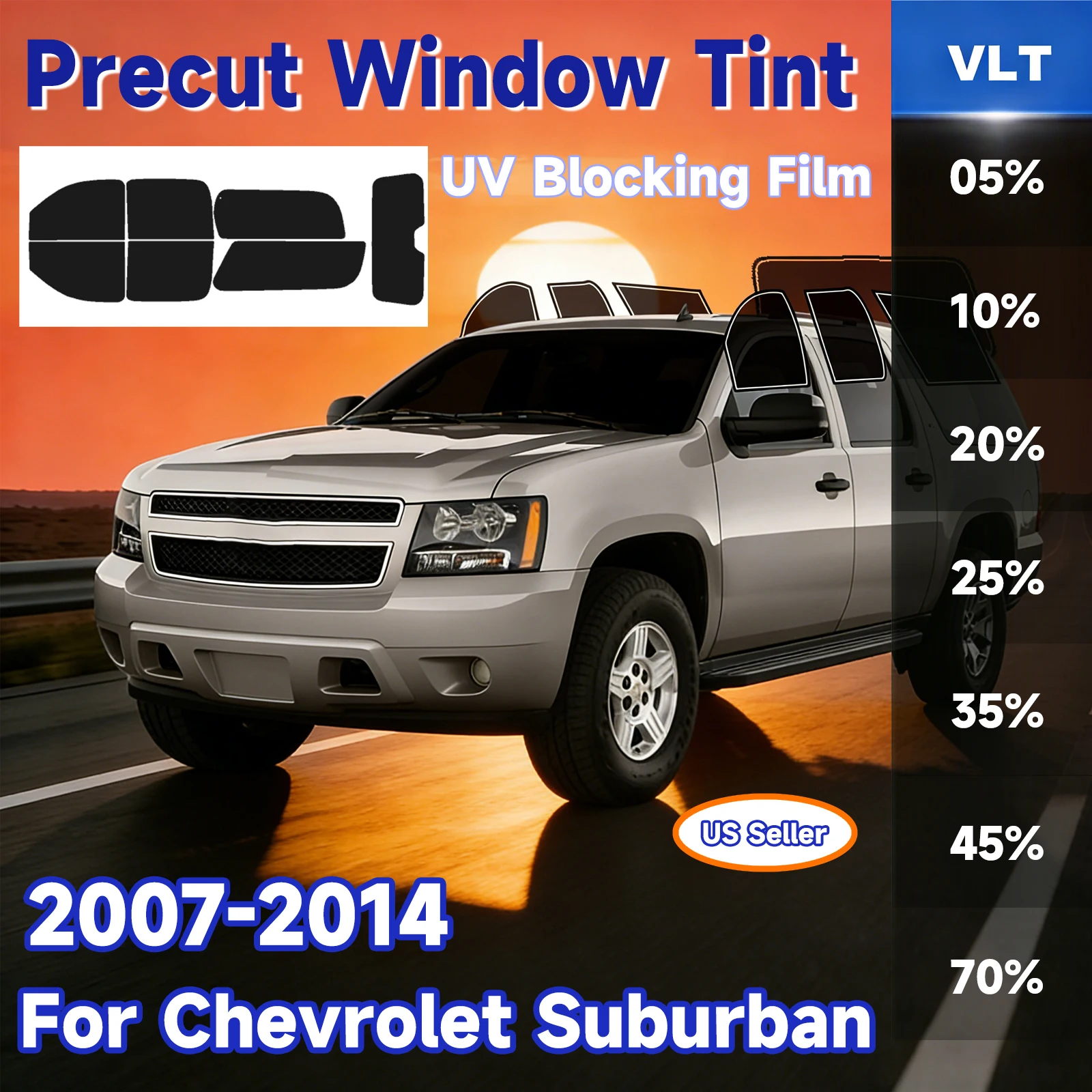

Pre Cut Tint for Chevrolet Suburban 2007-2014 Car Side Window Sunshade UV-IR Block Heat & Glare Rear Windshield Protector Films