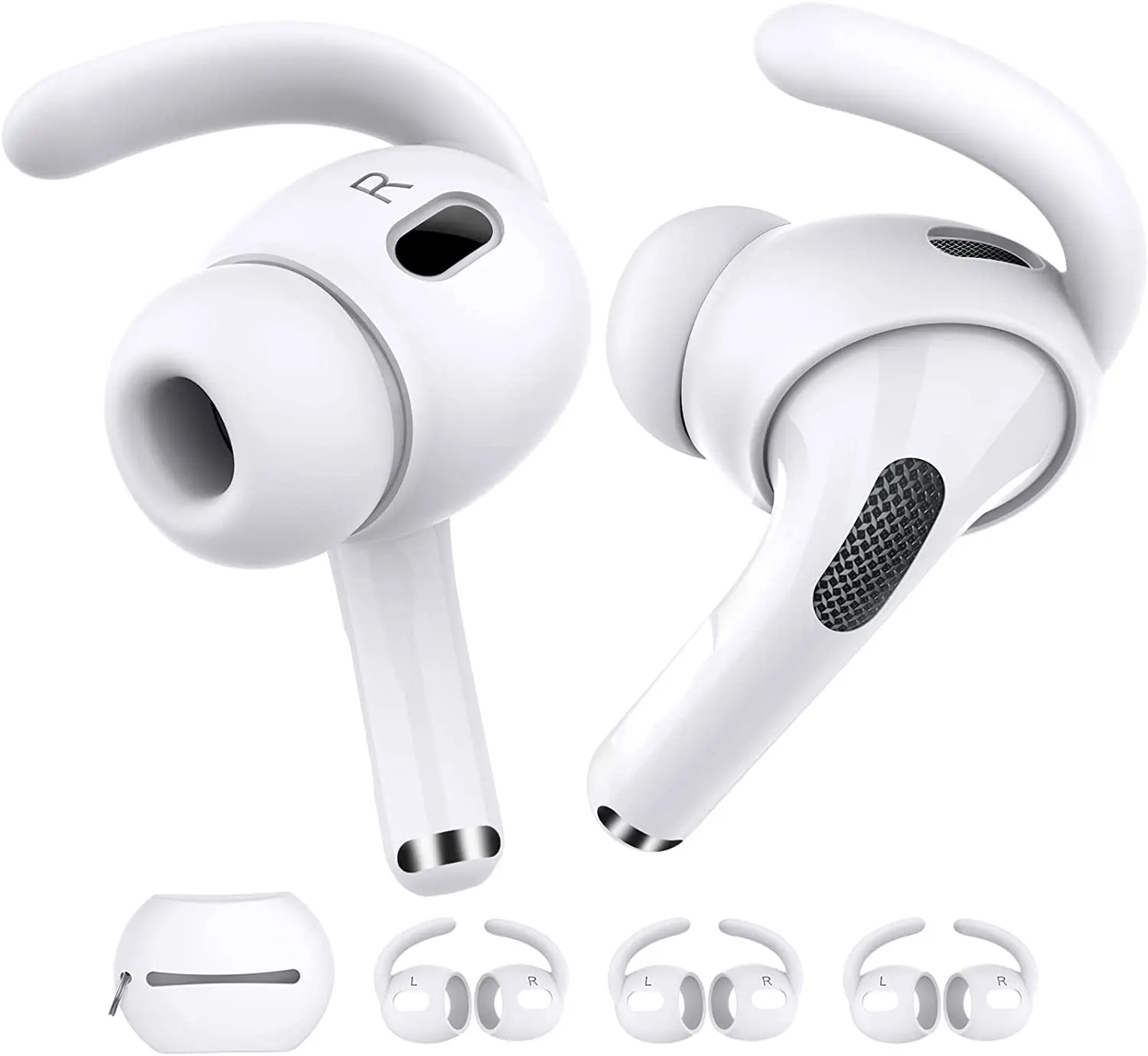 Silicone Earhooks Ear Pads AhaStyle Compatible for AirPods Pro 2 (White ((3 Pairs Single Size)))