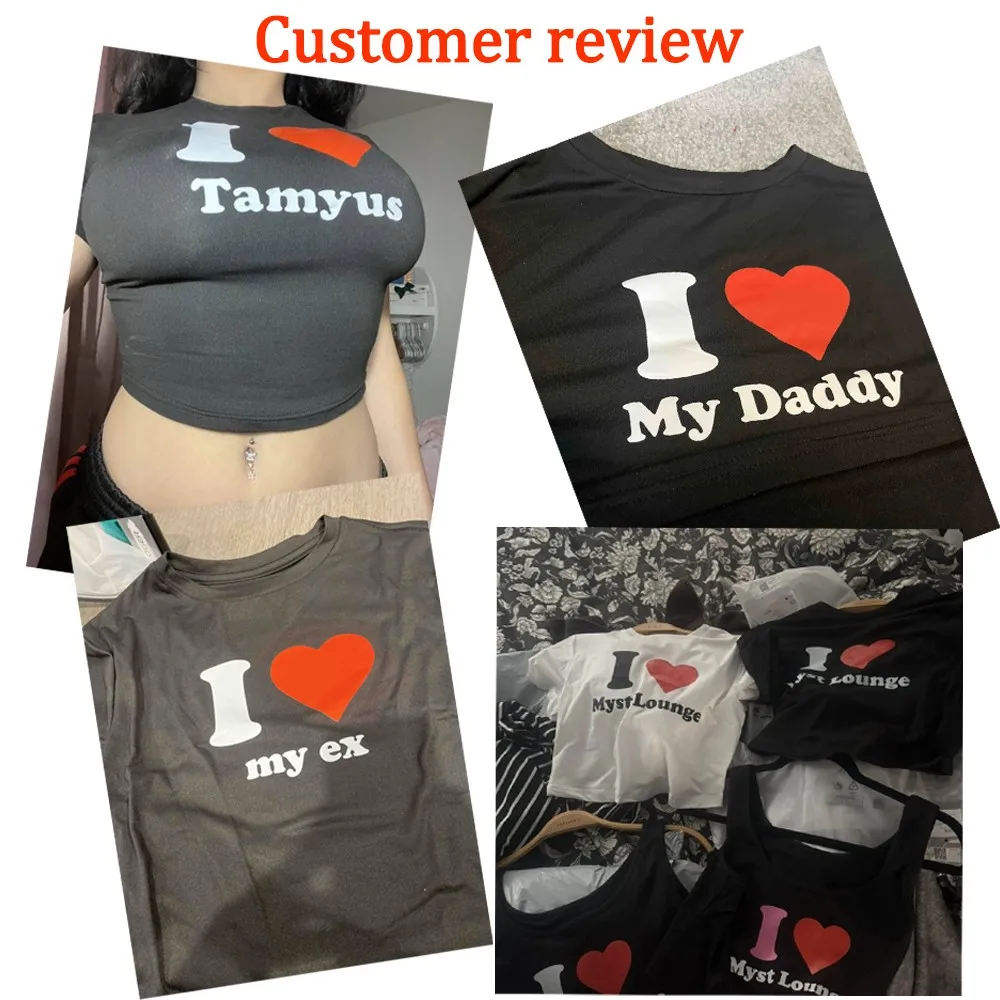 Custom Cotton Crop Tops Womens Customize I Love Theme Pattern Add Your Own Text Summer Soft O-Neck Slim Tees Sexy Casual T-Shirt view 3