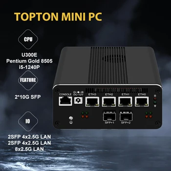 TOPTON 2*Intel 10Gb Netwerkkaart Firewall Home Server Router 13e Gen U300E i5 1240P pfSense 4*Intel i226-V 8x2.5G LAN Mini Pc
