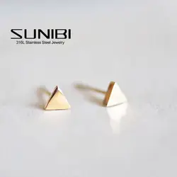 SUNIBI Stainless Steel Stud Earrings for Women Dainty Triangle Small Geometric Gold Color Stud Earrings 2022 Trend Jewelry Gift