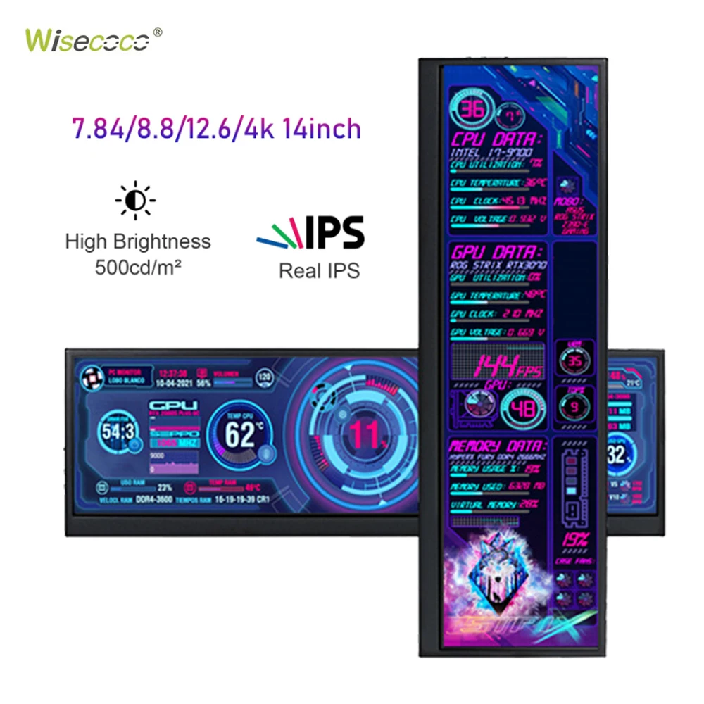 

Wisecoco 4K 14"/12.6" /8.8" /7.84" IPS Portable Monitor HDMI Secondary Screen for Desktop Laptop PC Aida64 CPU GPU Mini Display
