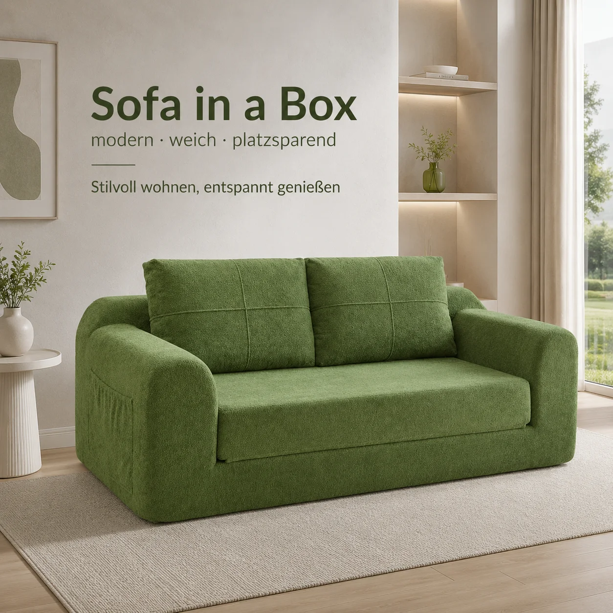 2-in-1 Boden-Sofa, klappbares Sofa-Bett ohne Montage, vakuumverpackt in einer Box, umwandelbar in ein Doppelbett, mit Armlehnen – platzsparendes Sofa für Wohnzimmer, Studentenwohnungen, Apartments &