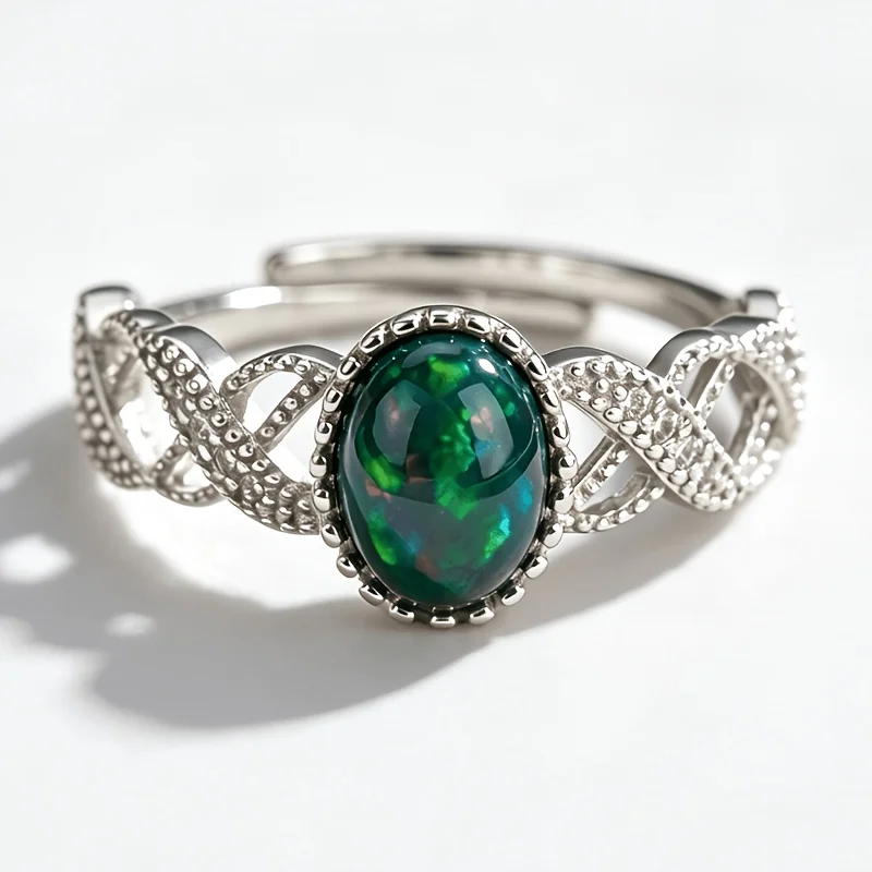 1pce 6x8mm Natural Opal S925 Sterling Silvery Ring | Play-of-Color | Vintage | Christmas, Black Friday, Thanksgiving Gifts 053