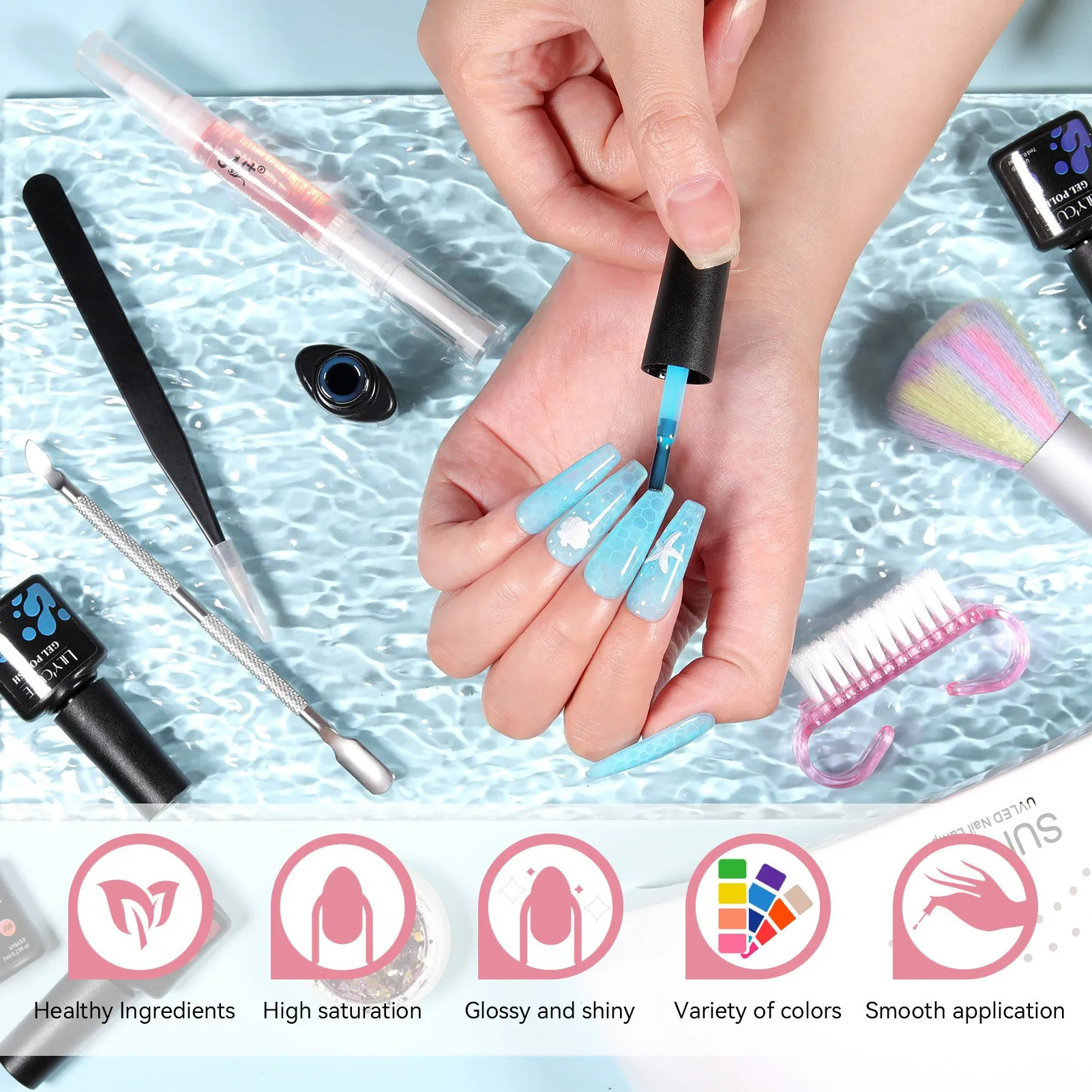 LILYCUTE-Conjunto completo de manicure com secador de lâmpada UV, esmalte gel, cores gelatinosas, semi-permanente Nail Art, kit de ferramentas verniz, verão