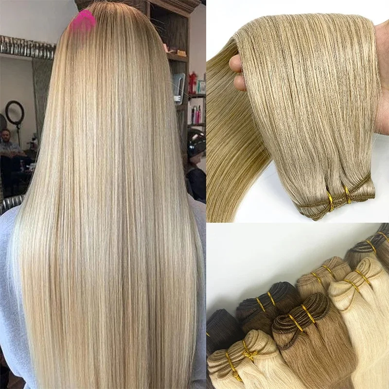 Hoge Kwaliteit Recht Echt Menselijk Haar Weaves Remy Menselijk Natuurlijk Haar Bundels Naaien In Inslag Hair Extensions Blond Voor Salon - afbeelding 2