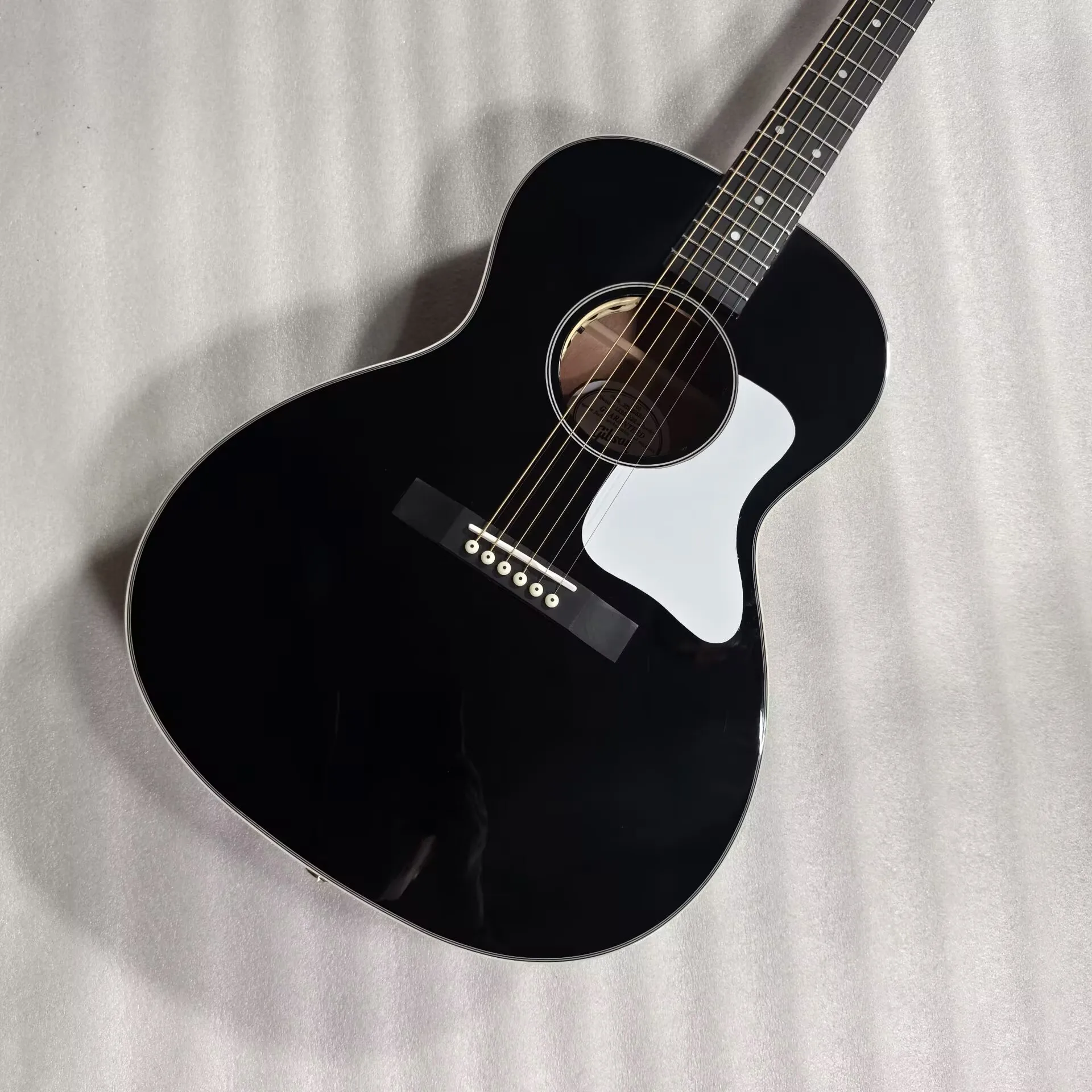 Guitarra Electroacústica de Salón, Tapa Sólida, Acabado Negro L-00, para Diestros, Ébano. protector de diapasón blanco personalizado. eq