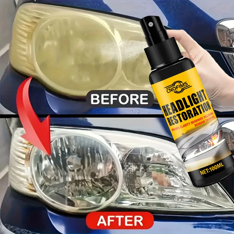 Headlight Restoration Kit with 100ml Ceramic Spray - An All-in-One Advanced Restoration System for a Clear Shine, Removing Yello