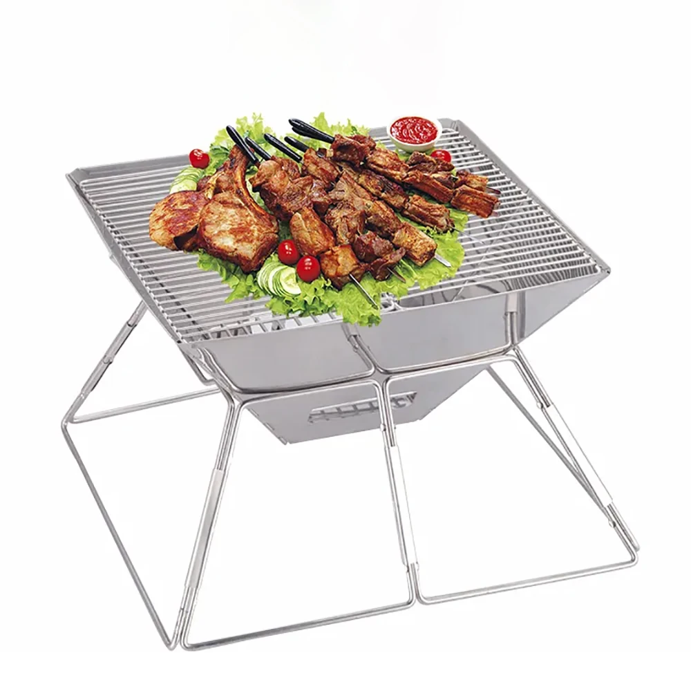 Portable BBQ Barbecue Grill Garden Outdoor Camping Foldable Stainless Steel Stand Stove Cooking Burning Firebowl Travel Picnic