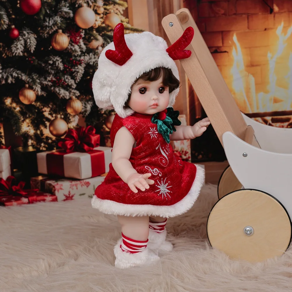Navidad nuevo trébolay 18 pulgadas cuerpo completo vinilo realista Reborn Baby Doll Original realista ciervo felpa conjunto vinilo muñeca chico regalo