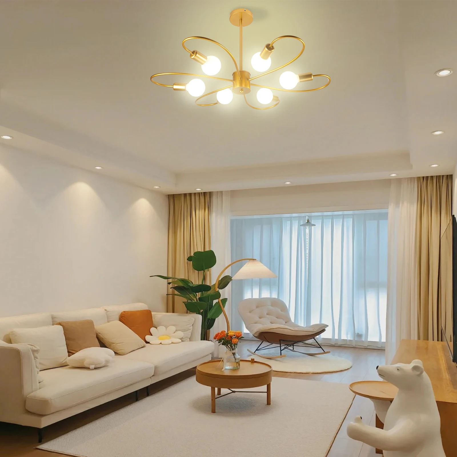 

Modern Minimalist Multi-Head Ceiling Lamp with Golden Flower Design for Bedroom and Living Room Ceiling Decoration Light