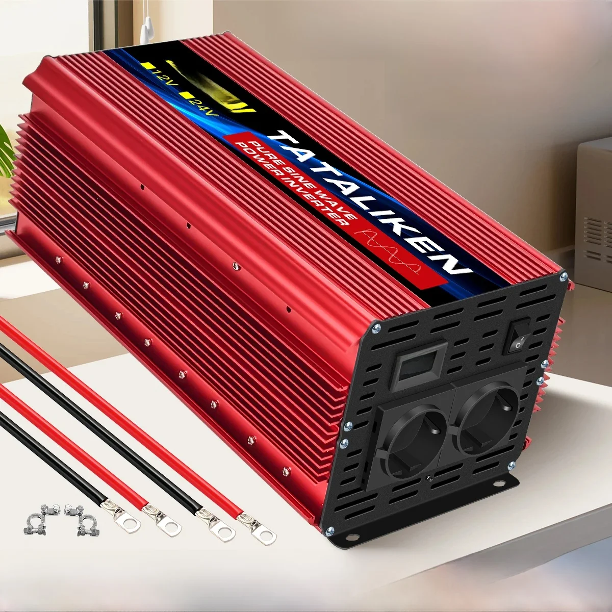 Wechselrichter 12 V und 24 V auf 220 V 4500 W5000 W6000 W7000 W 8000 W 10000 W reiner Wellenwandler Solarwechselrichter, LED der EU-Buchse