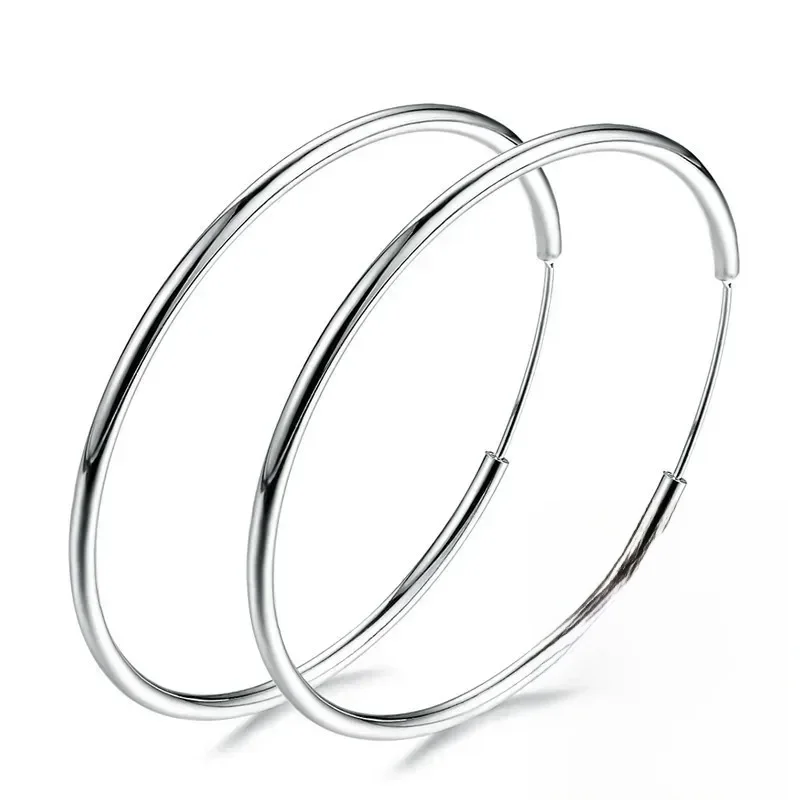 Kobiety 100% 925 sterling silver Hoop Earring Round Circle Loop Gifts Box Packing Simple Silver Hoop Earrings Piercing — zdjęcie 2