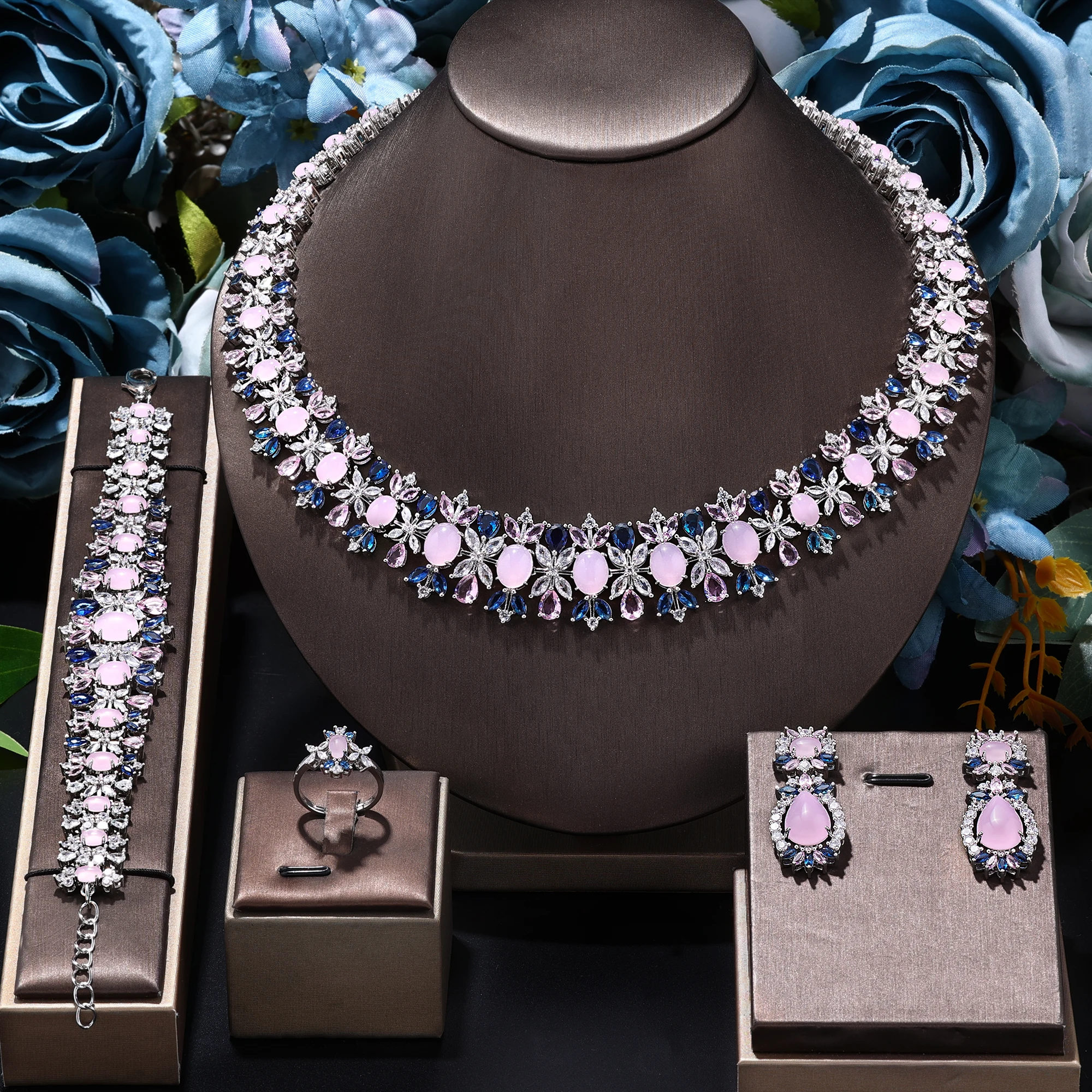 

Famous Brand Turquoise Luxury African Jewelry Sets For Women Wedding Party Zircon Crystal Dubai Bridal Jewelry Set Gi