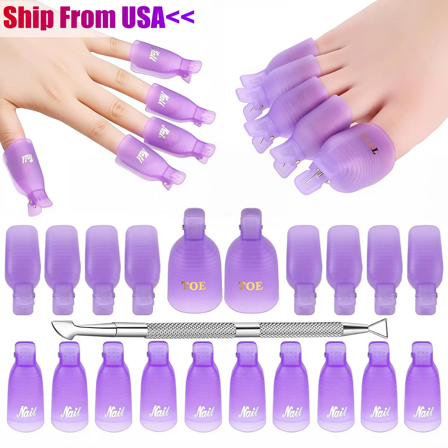

20PCS Nail Remover Clips Kit: Reusable Soak Off for Fingers & Toes, Double-Ended Cuticle Pusher, Fast Mess-Free Gel Removal DIY