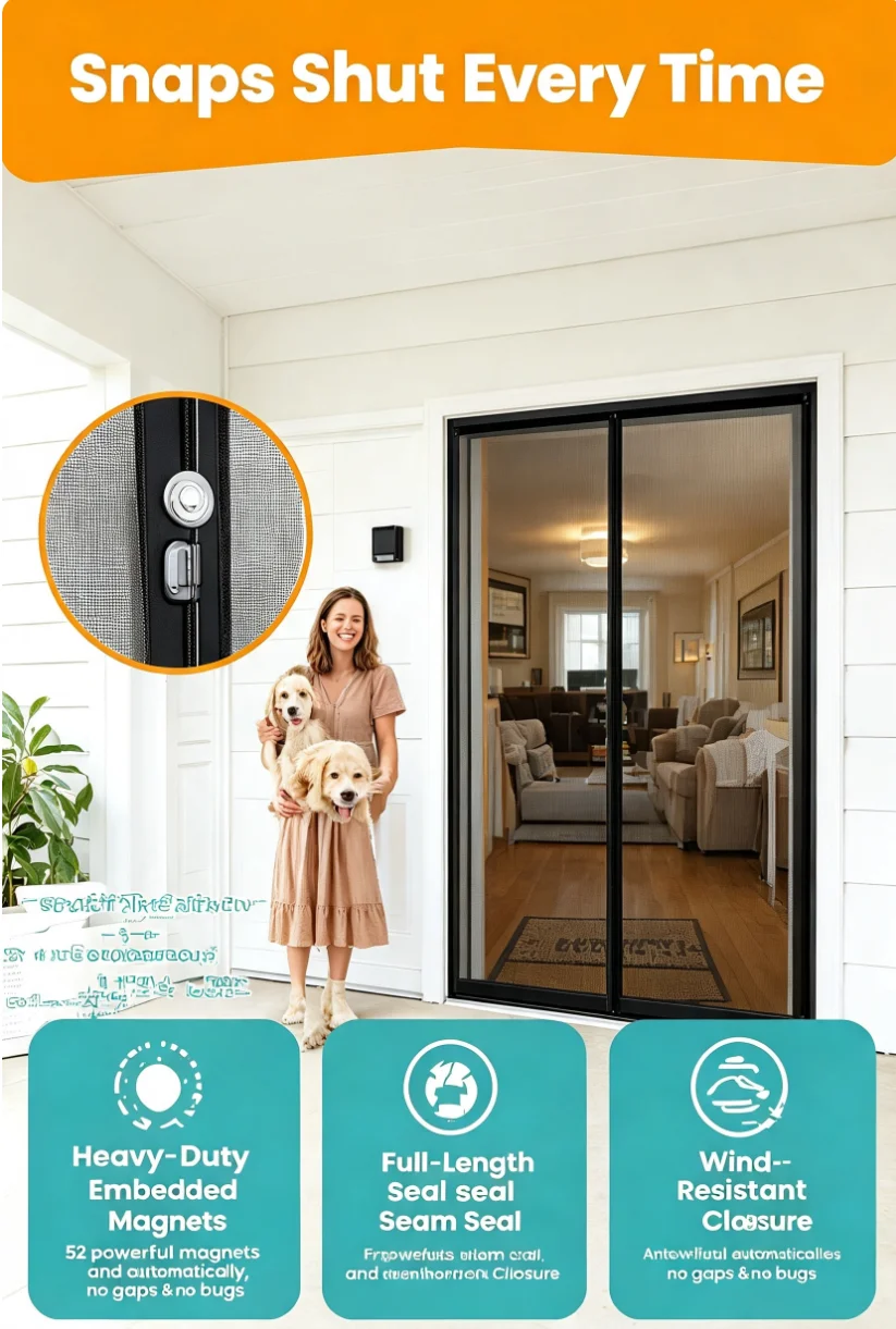 MAGZO Magnetic Screen Door Fit Door Size 32 x 96 Inch, Actual Screen Size 34