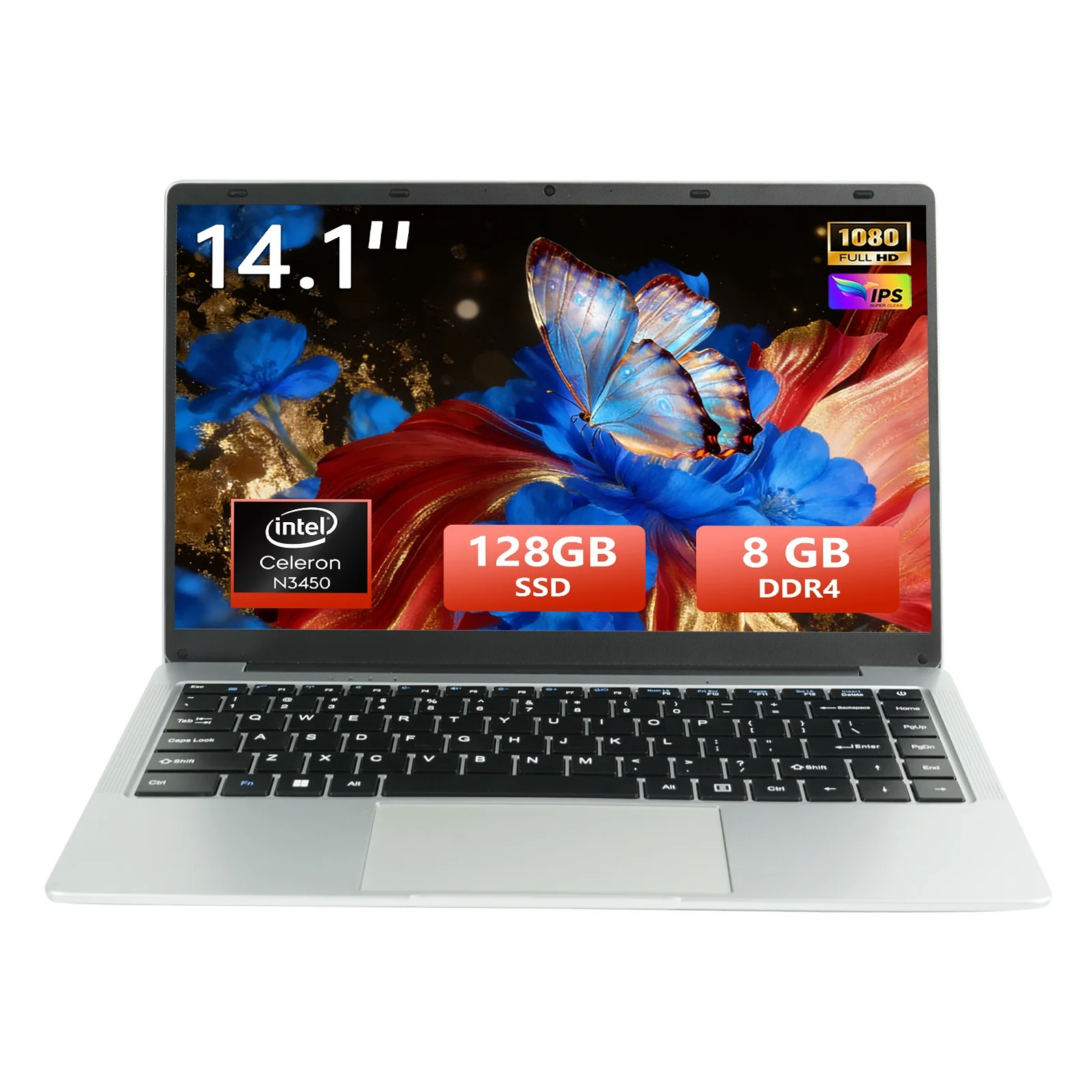 Brand New 14.1 Inch Laptop Intel Celeron N3450 8GB RAM 128GB SSD FHD 1920x1080 Notebook Windows 10 Pro WiFi Dual Band Bluetooth 5.2 Lightweight Portable Computer for Student Office Business Home France Stock Multi Language System Laptop Duty Free Shop