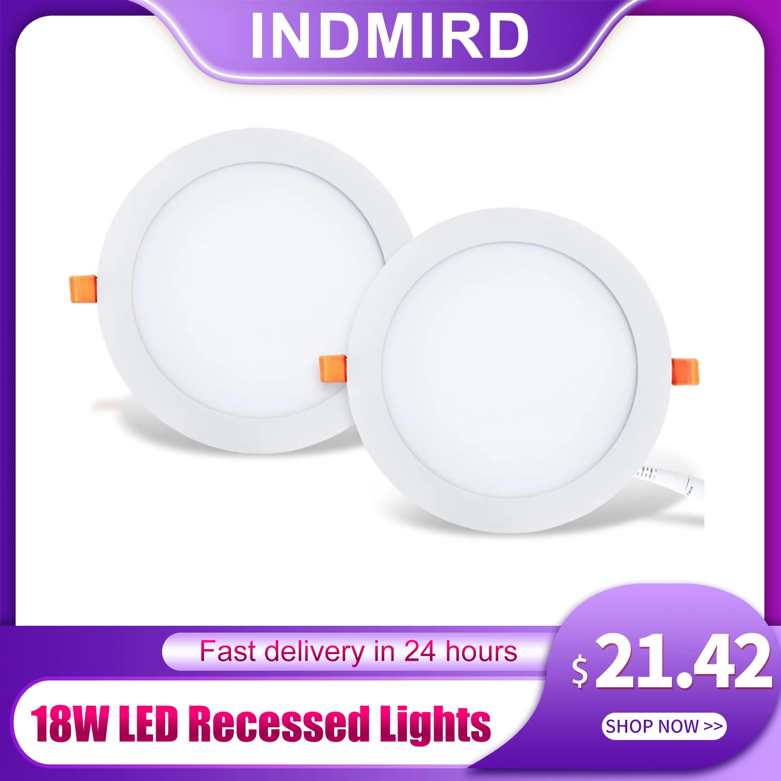 Spot Lumineux LED Encastrable Ultraslim, Plafonnier Rond avec Pilote, Melon Al White, 6500K, 18W, 2 Pièces