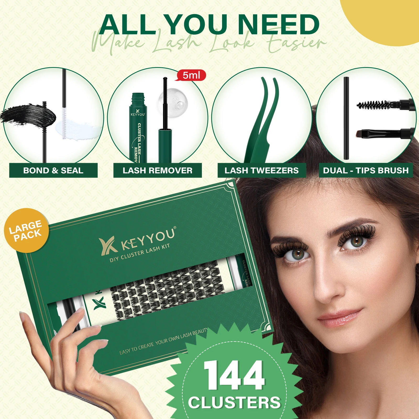 KEYYOU Lash Clusters Kit Thick Lash Extension Kit Volume for Dramatic Glam