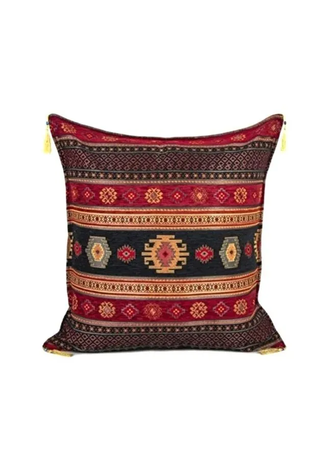 Kilim Pattern (70cmx70cm) Chenille Fabric Tasseled Square Home Garden Cushion Cover NO8