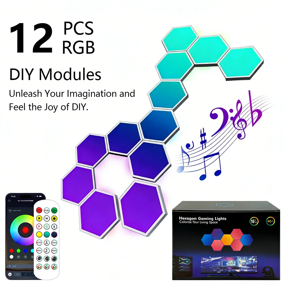 DIY Hexagonal Modular LED Wall Light RGB Smart APP Remote Control Music Sync Ambient Lamp Game Bedroom Decor Night Light