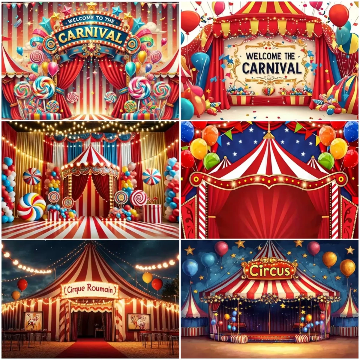 Circus Carnival Theme Party Decorations Backdrop Clown Red Tent Background Children Birthday Banner Baby Shower Gifts Supplies