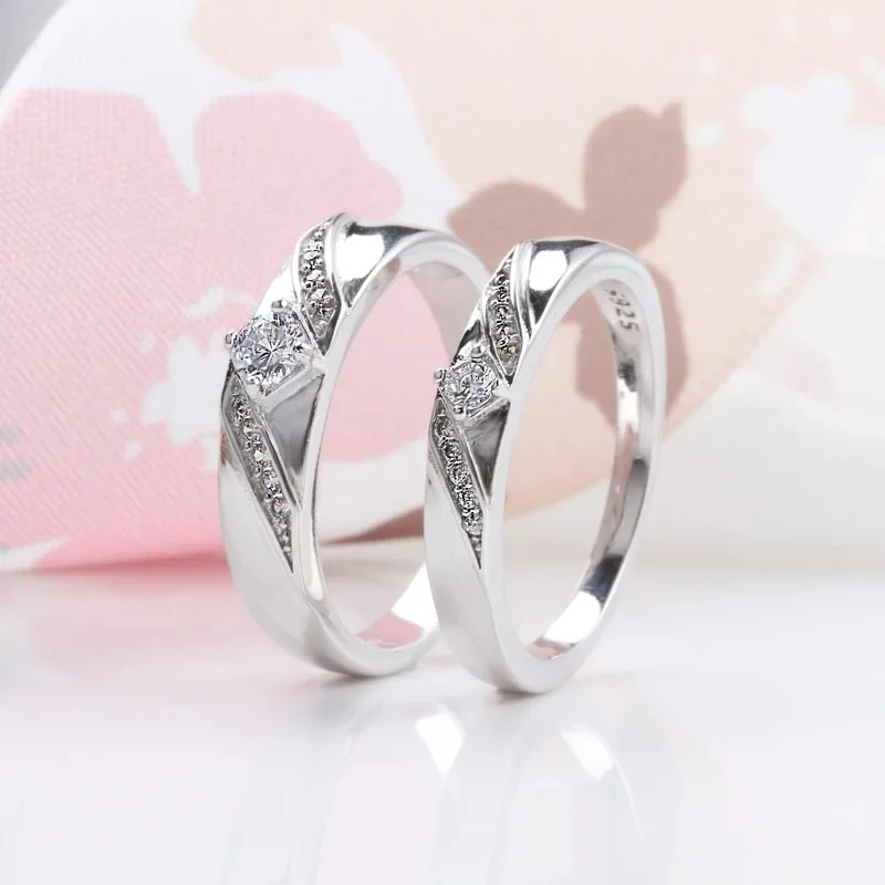 Buyee 925 Sterling Silver Wedding Ring Light White Zircon Ring Finger dla kobiet mężczyzn Fashion Party Couples Fine Jewelry Ring Sets — zdjęcie 2