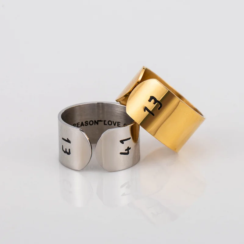 New Japanese and Korean Hip-Hop Retro Digital Titanium steel Ring Boy Girl Personality Simple Couple Creative Open Ring Jewelry