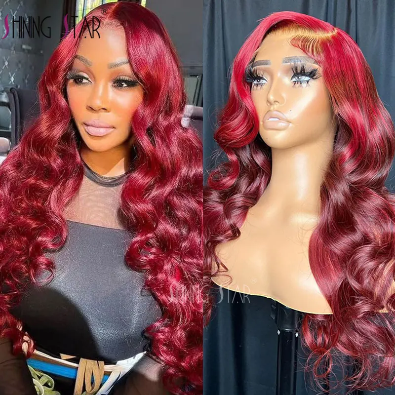 

13X4 HD Lace Frontal Wigs Colored 99j Burgundy Red Body Wave Lace Front Wigs Human Hair 30 Inch Lace Front Wigs Curly Hair Wigs