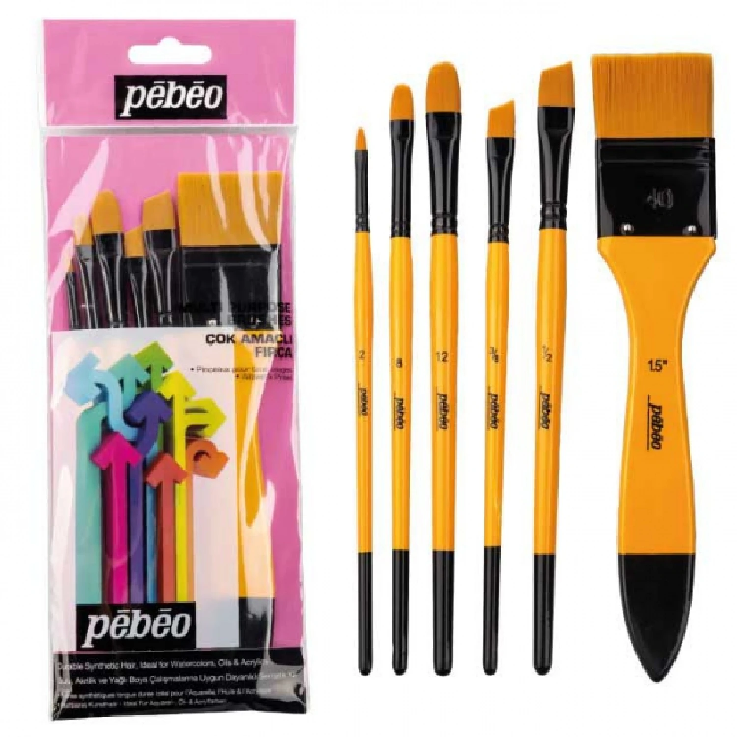 

Pebeo Professional Combination Brush Set of 6-Hobby And Artistic Painting Synthetic Bristle Art-High Quality Italian Brand