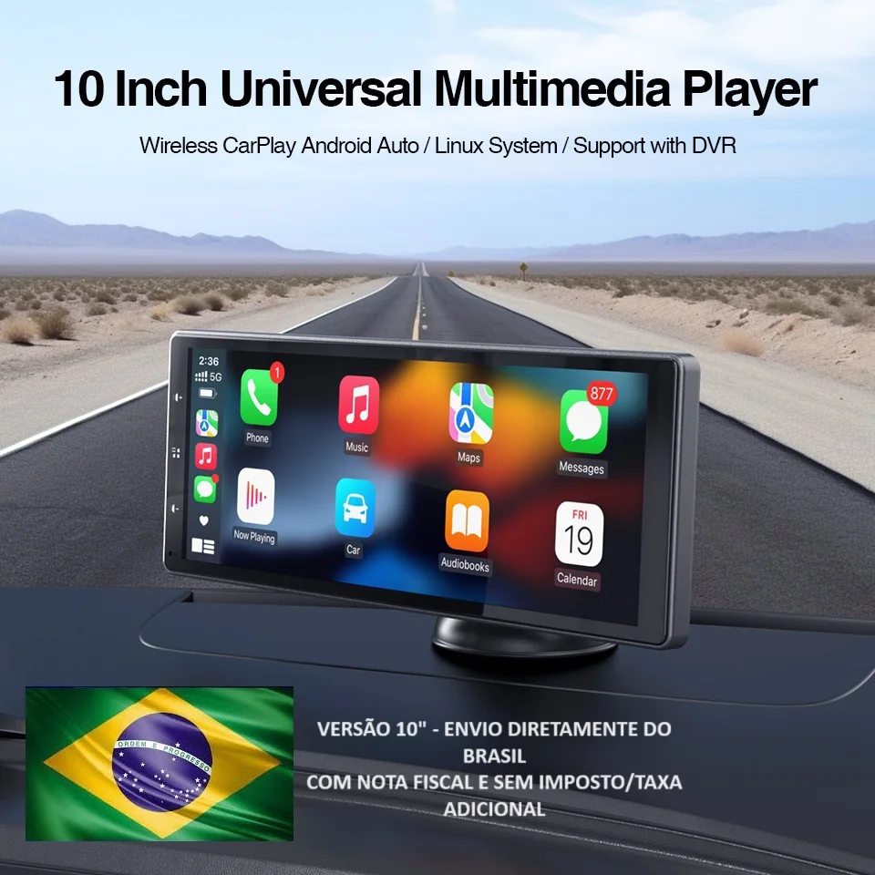 Central Multimidia Portatil 7 polegadas com suporte a Carplay / Android Auto sem fio, entrada SD CARD e AUX - NAVPRO