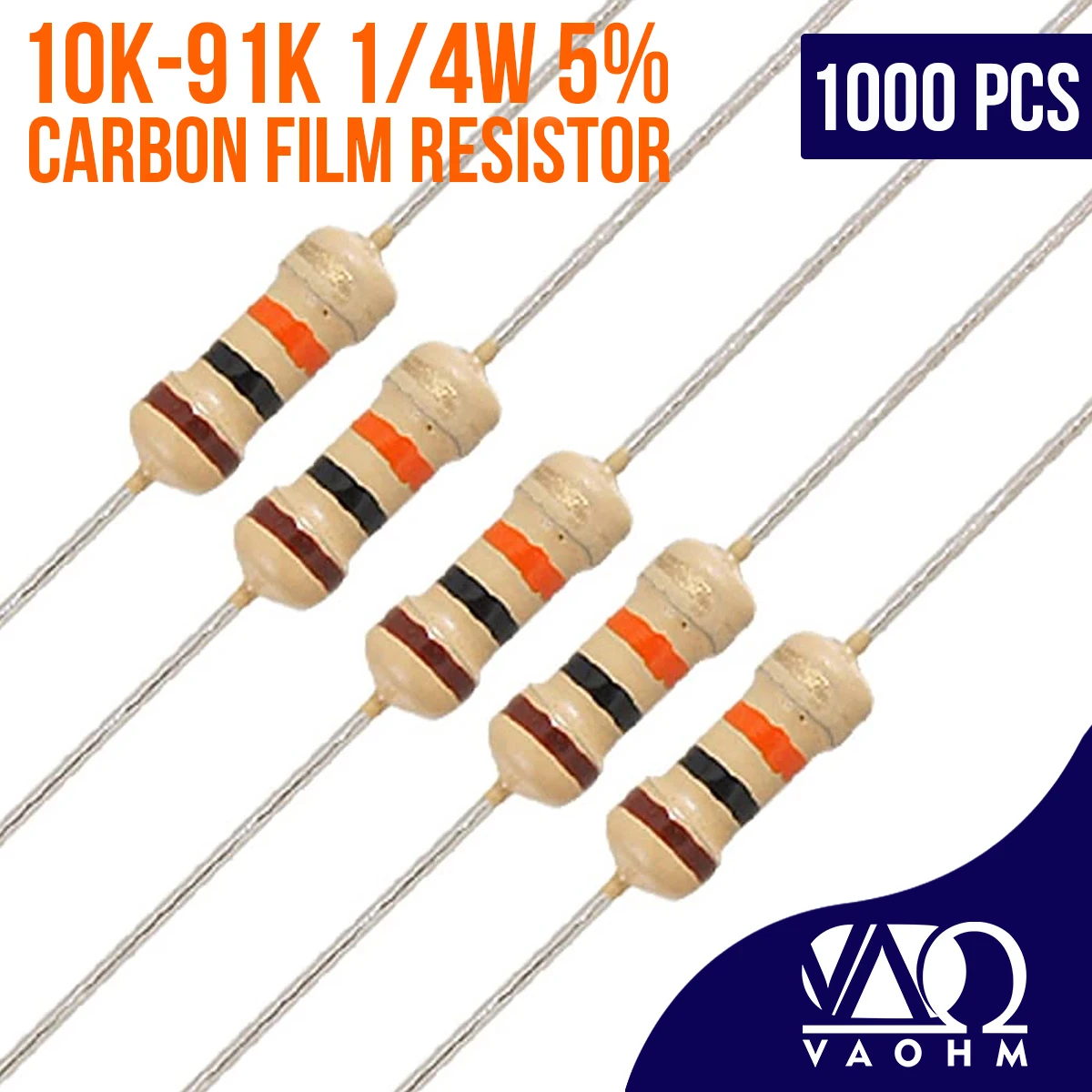 CARBON RESISTOR 5% 0.25W 10K 12K 15K 18K 22K 24K 27K 30K 33K 36K 39K 43K 47K 51K 56K 62K 68K 75K 82K 91K 1000PCS/BAG