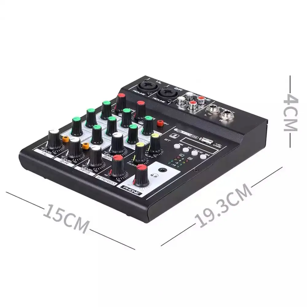 Mic 2u Draagbare 4 Kanaals Tafel Mixer Mp3 Afspelen Bt Console Audiomixer Ingebouwde Galm Effect 3-Band Eq Dc 5V Voeding