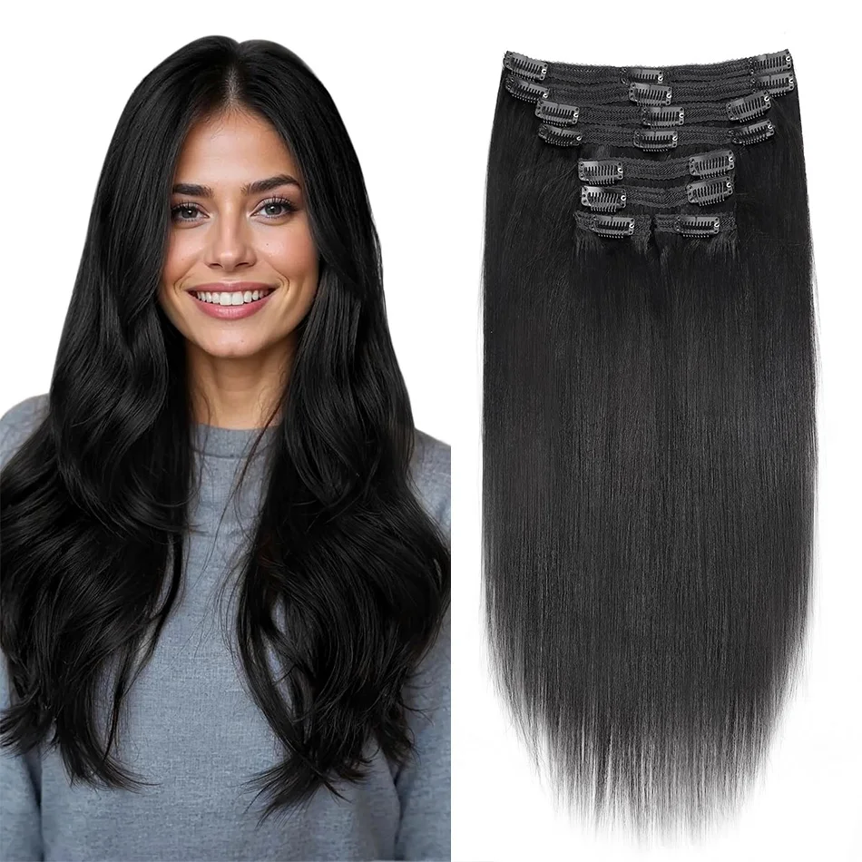 

Clip Ins Straight Human Hair 120 Gram Pack Hair Extensions 10A Brazilian Virgin Human Hair For Natural Black Color 16-26inch