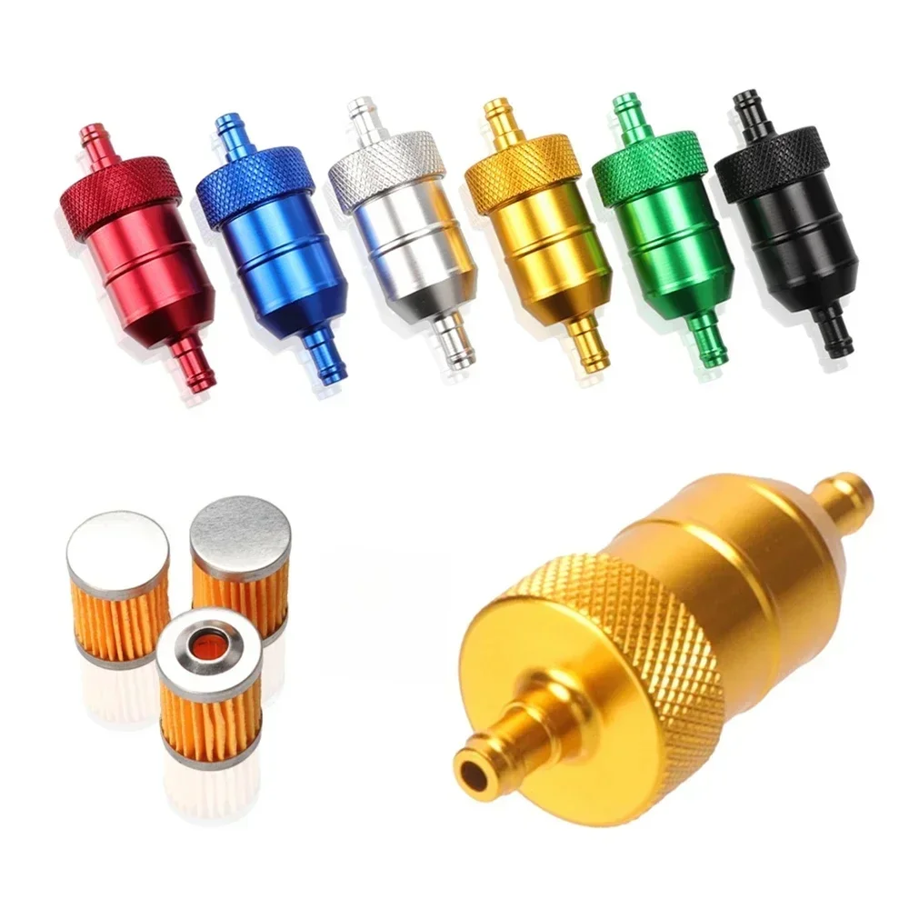 8 mm CNC-Aluminium-Benzinreiniger + 3/5 Stück wiederverwendbarer reinigbarer Kraftstofffilter für Motorrad, ATV, Quad, Inline-Öl- und Gas-Kraftstofffilter
