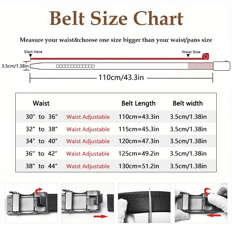 1pc Second Layer Cowhide Ratchet Belt for Men - Adjustable Automatic Buckle, Easy to Wear And Suitable For Any Occasion