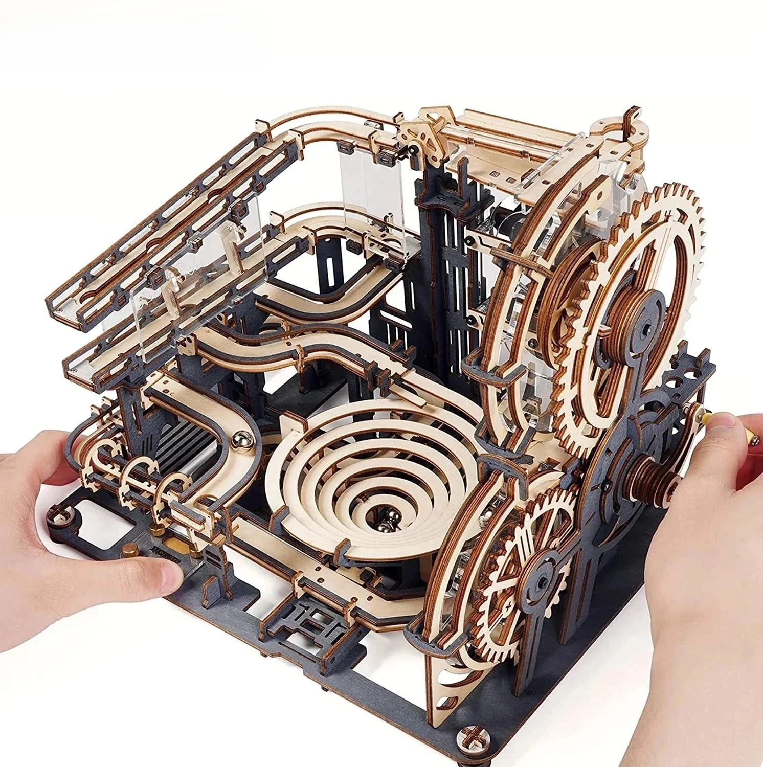 Robotime Rokr Marble Run Set 5 rodzajów drewnianych puzzli 3D DIY Model Building Block Kits Montaż zabawki Prezent dla nastolatków Dorosły Nocne miasto — zdjęcie 2