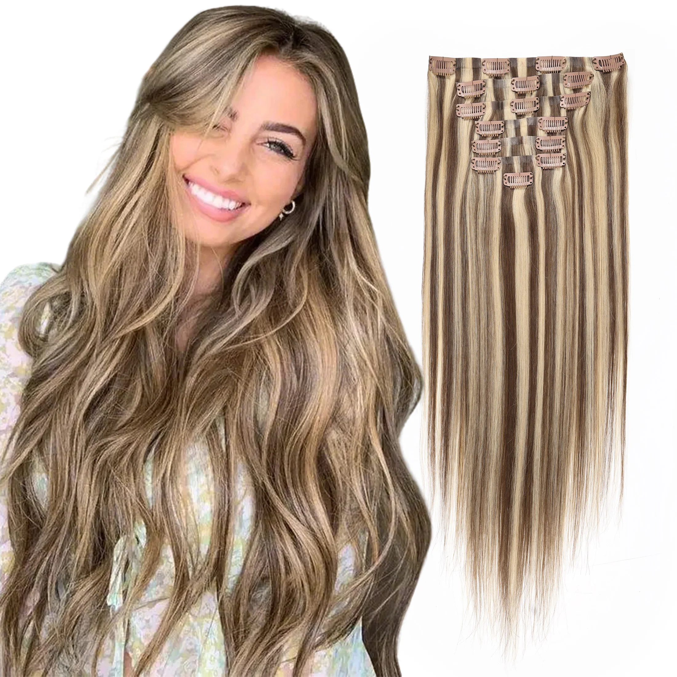 7 Stuks Naadloze Clip In Hair Extensions Menselijk Haar Clip Op Hair Extensions Echt Menselijk Haar Clip Ins Ultradunne PU Inslag Recht