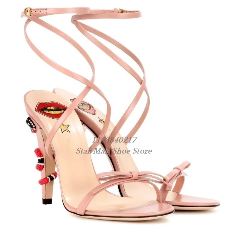 

Women's Peep Toe Stiletto Sandals Ankle Cross Band Buckle Strap High Heel Shoes Snake Decorative Sexy Summer