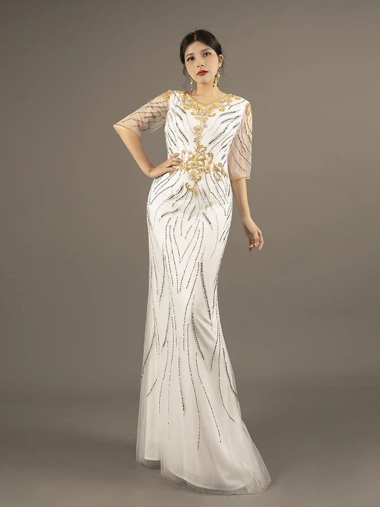 

Elegant Evening Dress For Women Hand Beading Mother Of The Bride Wedding Guest Dresses For Formal Occasions M182