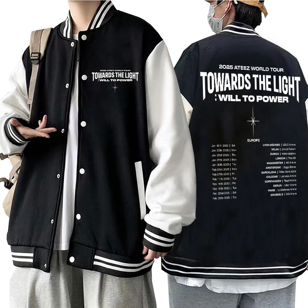 2025 Ateez World Tour vers la lumière: Will To Power sweat à capuche uniforme de Baseball veste femmes hommes veste de Baseball Streetwear