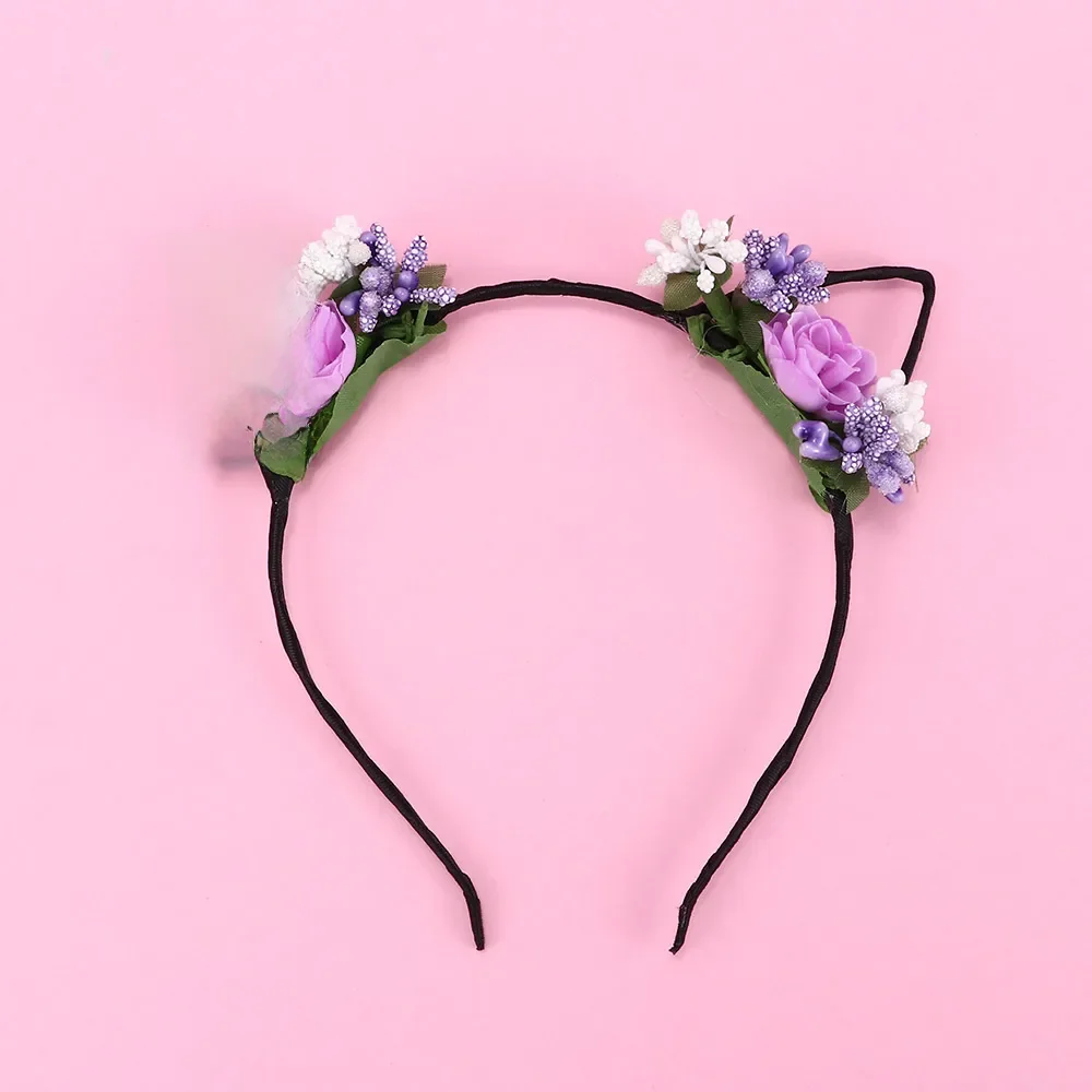 1pc piękny obręcz do włosów nakrycia głowy moda dla dzieci dziewczyny śliczny kwiat róży opaska z pałąkiem na głowę opaska z uszami kota opaski do włosów — zdjęcie 2