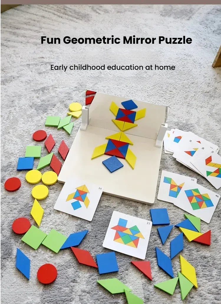 Montessori Spiegel Puzzle Spielzeug für Kinder Holz Frühe Pädagogische Spielzeug Logisches Denken Raum Training Gehirn Spiel Reise Spielzeug Geschenke – Detail 16