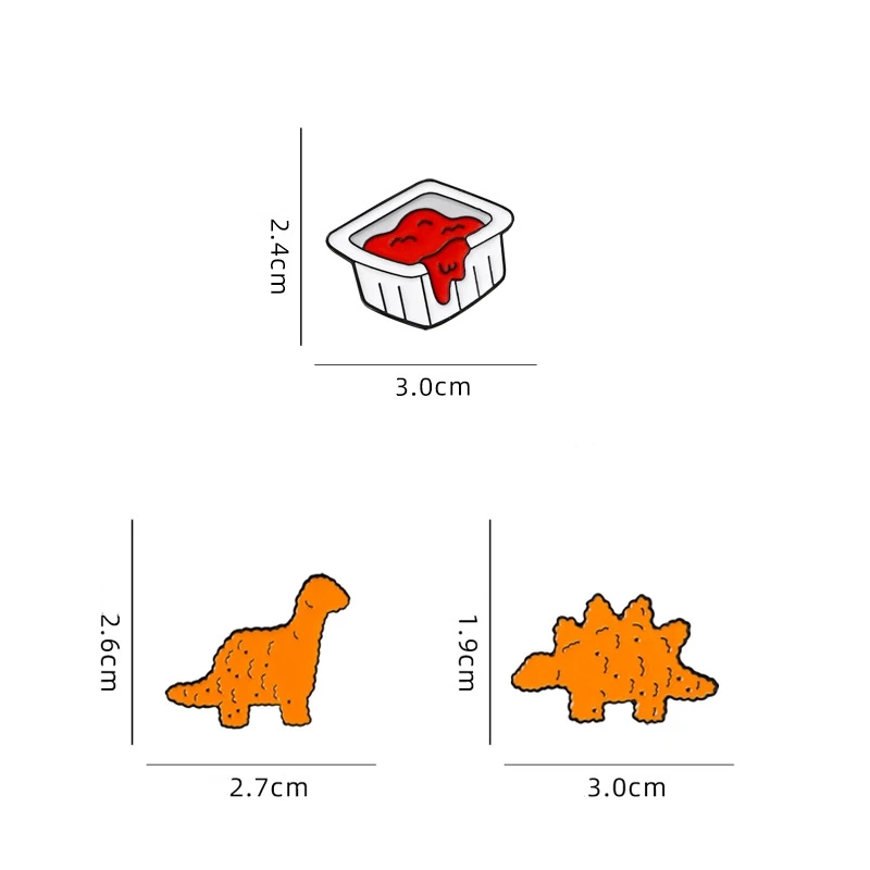 Cute Cartoon Dinosaur Biscuits Tomato Ketchup Enamel Brooch Brontosaurus Stegosaur Lapel Pin Badge Backpack Clothing Accessories