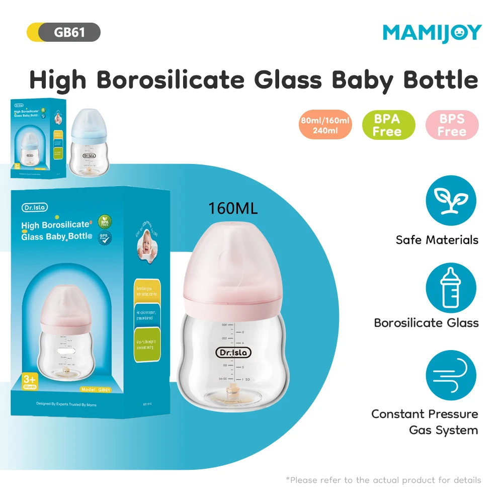 

MAMIJOY 160ML Newborn Feeding Glass Bottles High Borosilicate Wide-mouthed Anti-bloating Clear Scale For Baby 3 Months+ GB61